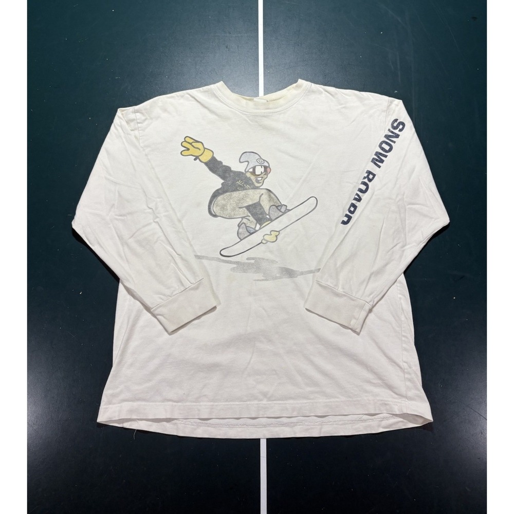 Vintage 90s GAP Snowboard Graphic Long Sleeve Shirt Youth 2XL Mens Small White